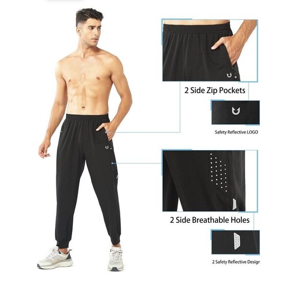 Northyard NEW Mens L Athletic Joggers Pants Black Quick Dry Gym Track Training - Picture 1 of 16
